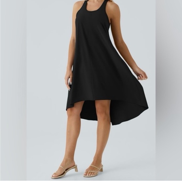 NWT Halara Breezeful Racerback Side Pocket Midi Black Dress Black Medium - Picture 2 of 7